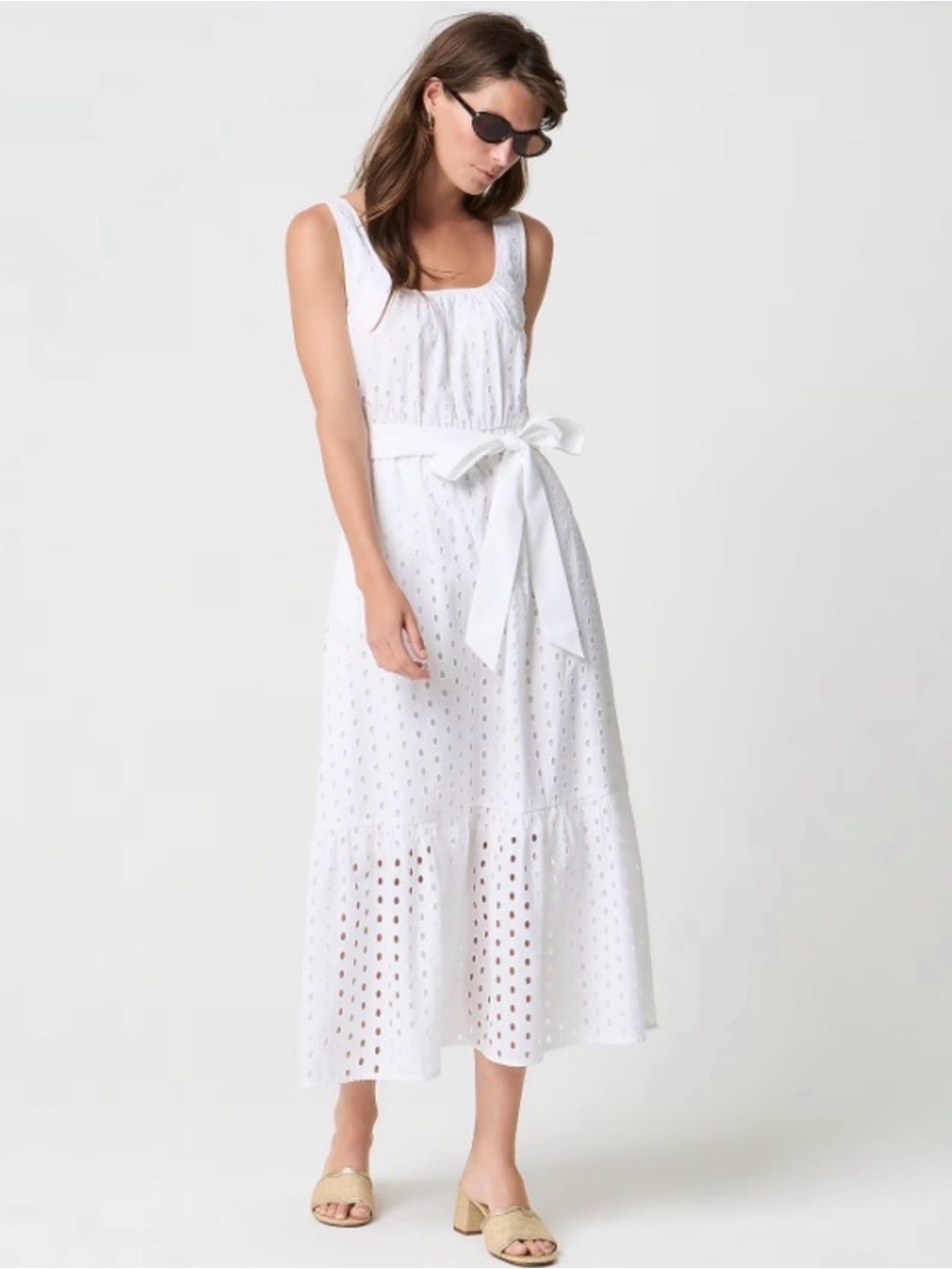 NWT J.Crew Factory White Eyelet Cotton Maxi Dress P6 Petite Bridal Belted
